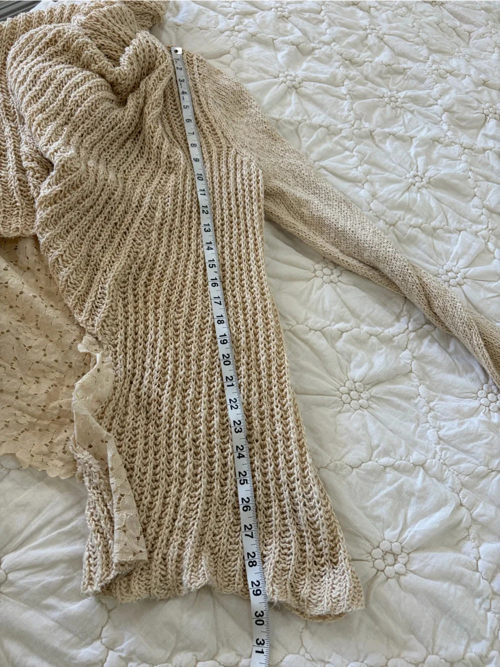 Anthropologie 100% Cotton Boho Open Knit Waterfall Cardigan Cream
